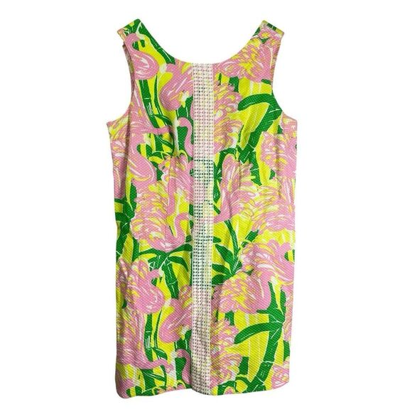 Lilly Pulitzer Target 18W Dress Yellow Pink Green Fan Dance Shift Flamingo Plus - Picture 1 of 9
